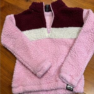 Girl’s RBX Pink and Cream Fleece Quarter-Zip Sweatshirt- size 7/8